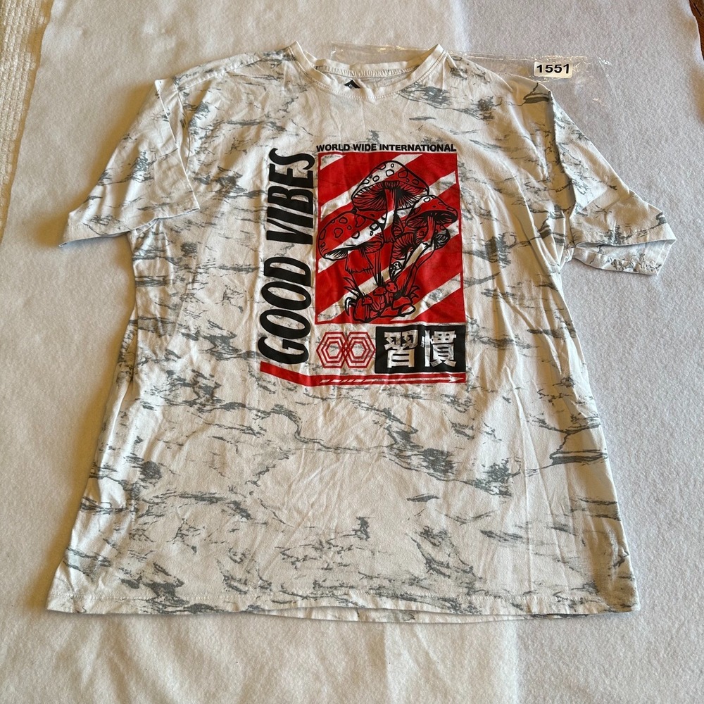 Original Gravity Good Vibes Mushroom Graphic T Shirt Mens 2X White Marble Tee